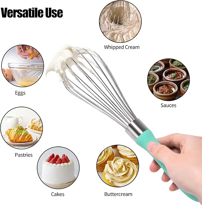 Doosu 18/8 Stainless Steel Balloon Whisk for Cooking (8 Wires, Aqua Sky)