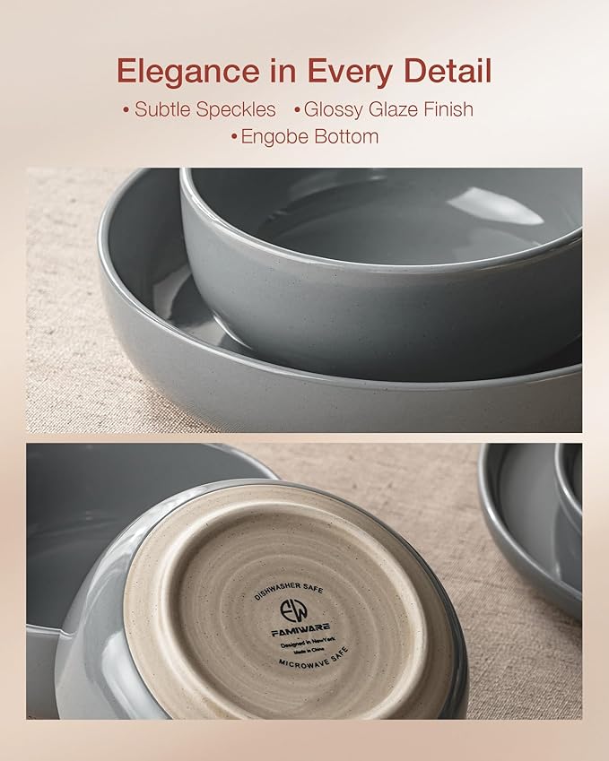 Famiware Milkyway 12-Piece Stoneware Dinnerware Set, Dark Gray