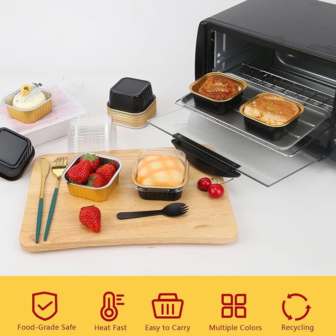 LNYZQUS 5oz Mini Cake Pans with Lids, Individual Brownie Tins 120 Pack