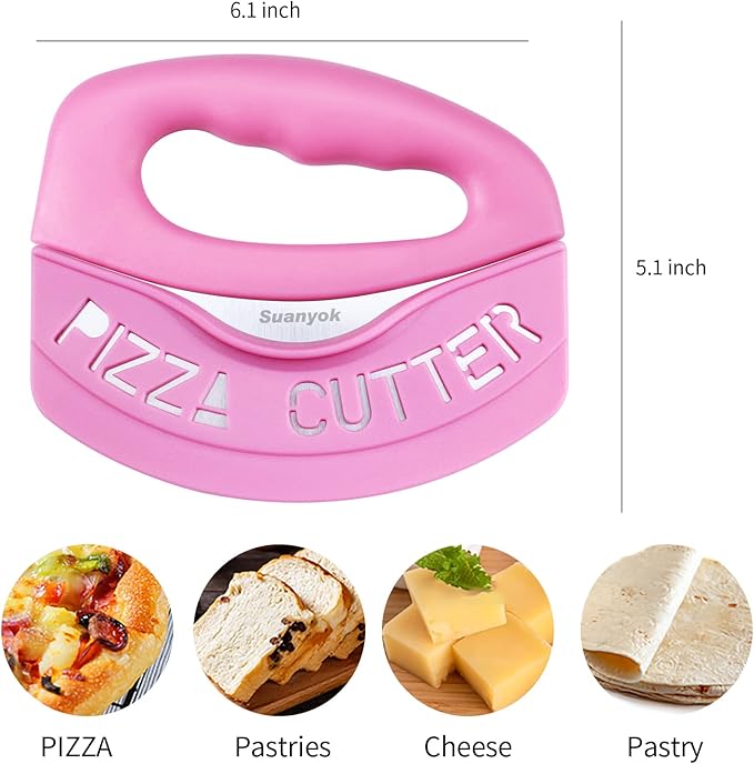 Suanyok Pizza Cutter Stainless Steel Rocker Blade with Cover(Pink)