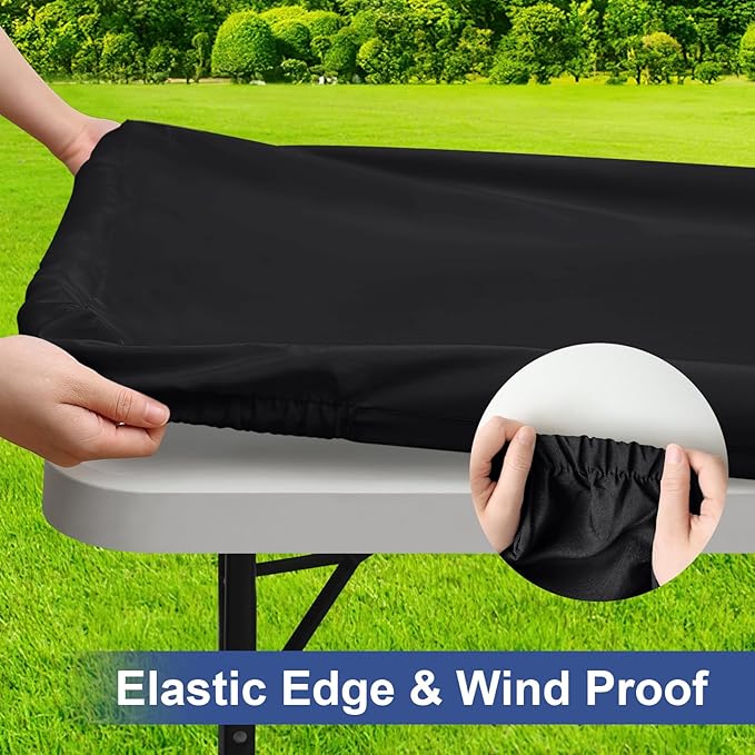 homing Rectangle Table Cloth Cover, Water-Resistant Polyester Elastic Fitted Tablecloth, Fits for 8 Foot Folding Tables, Washable Table Protector for Picnic, Camping, Outdoor (Black, 30" x 96")