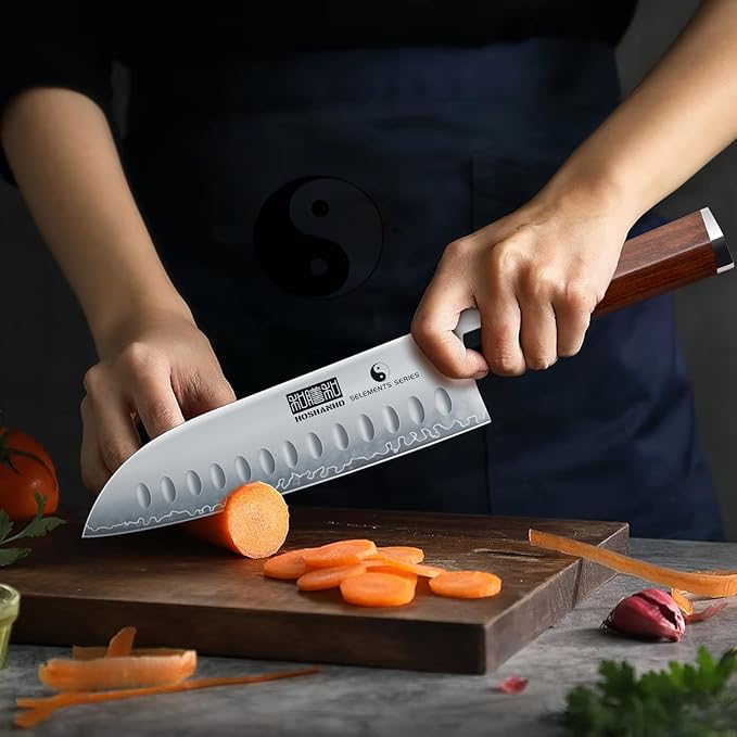 HOSHANHO Santoku Knife 7", Razor Sharp Kitchen Knife with Rosewood Handle