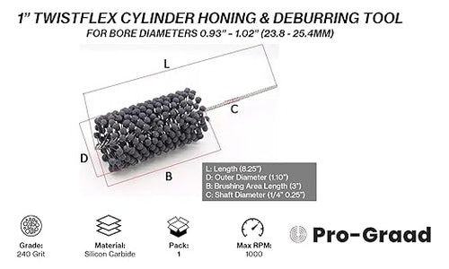 1" 240 Grit Silicon Carbide TwistFlex Cylinder Hone for 0.93"- 1.02" Bores