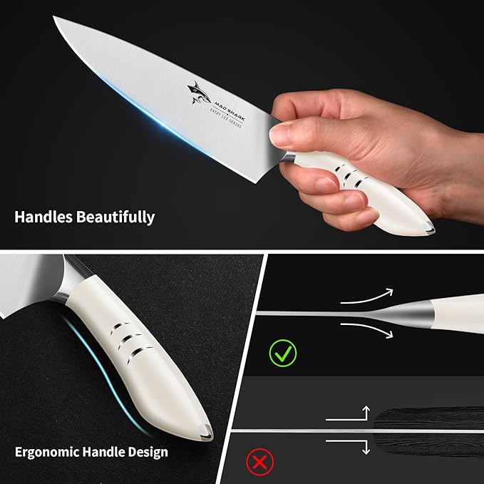 MAD SHARK Chef Knife 8 inch Sharp Kitchen Knife White