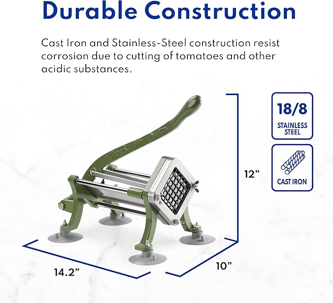 New Star Foodservice Commercial Grade French Fry Cutter with Complete Combo Sets, Die Cast Iron and 18/8 Stainless Steel, 1/4-Inch, 3/8-Inch, 1/2-Inch, 6-Wedge, and 8-Wedge Replacement Blades