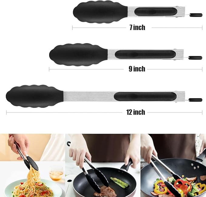 2 Pcs Mini Stainless Steel Food Tongs,7“Size Kitchen Tongs,Tongs for Cooking,Silicone BPA Free Non-Stick BBQ Cooking Grilling Locking (7 inches)
