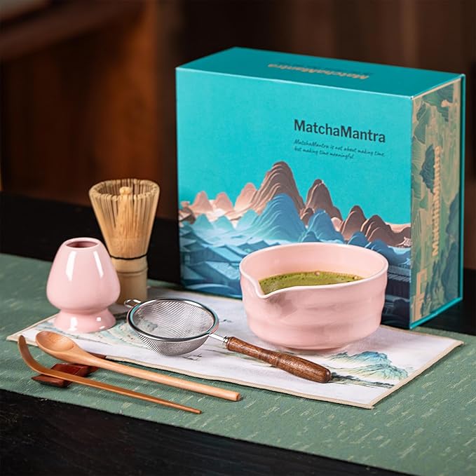 Matchamantra Premium Matcha Ceremony Set – Complete 9-Pcs Ritual Kit – Presented in Luxury Magnetic Gift Box, Perfect for Gifting or Self-Care (Sakura Pink)