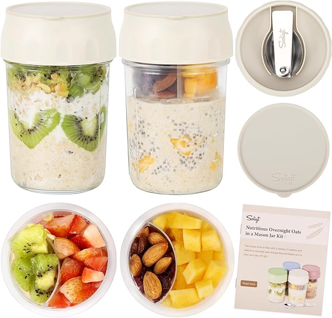 SOLIGT 2 Pack Overnight Oats Containers with Lids (Oat White/Oat White)