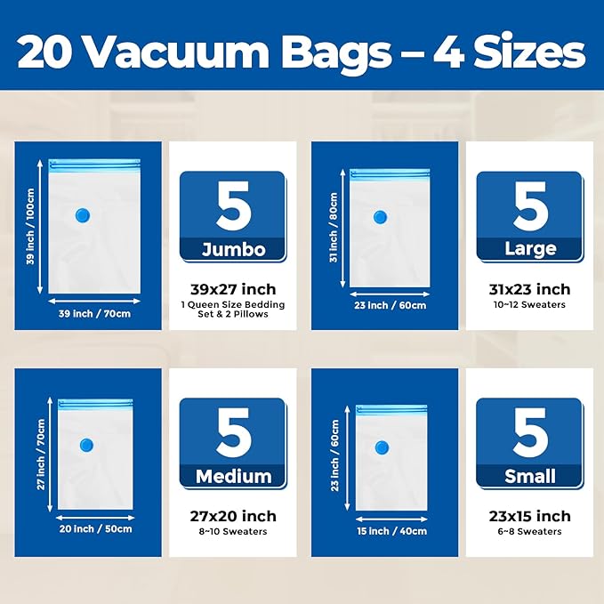 ETENWOLF 20 Combo Vacuum Storage Bags for Travel