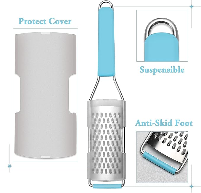 Cambom Cheese Grater Citrus Zester Lemon Zester Pack of 3-304 Stainless Steel - A Sharp Tool for Parmesan Cheese, Ginger, Garlic, Nutmeg, Chocolate, Vegetables，Fruits，Dishwasher Safe Blue