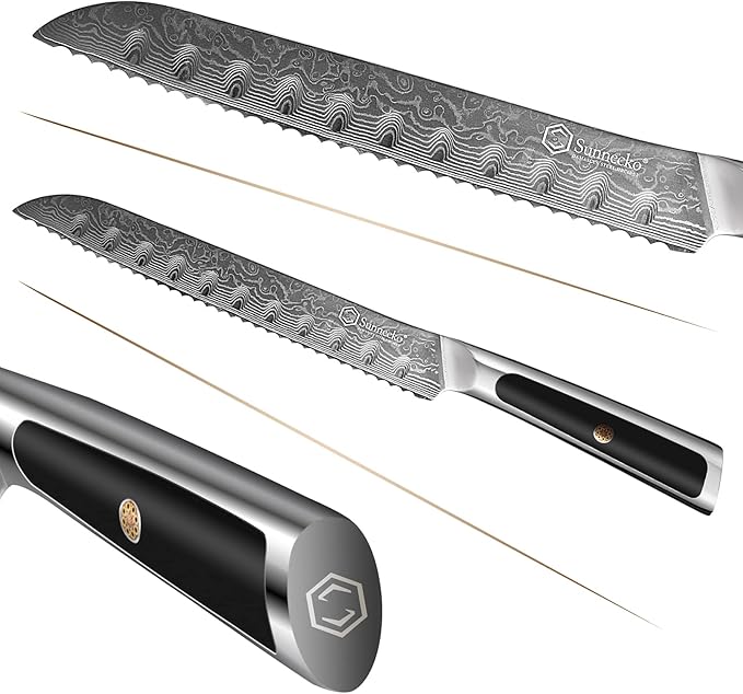 Sunnecko Damascus Kitchen Knife Set, Chef Knife Set Professional 8 Inch
