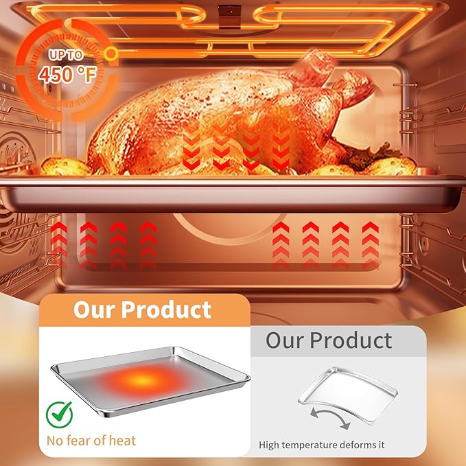 Baking Sheet Set of 3, Stainless Steel Cookie Sheets Baking Sheet Pan, 10.5/12.4/16 Inch, Thicker and Firmer Baking Pans Set, Non-stick, Non toxic & Heavy Duty & Easy Clean, Dishwasher Safe