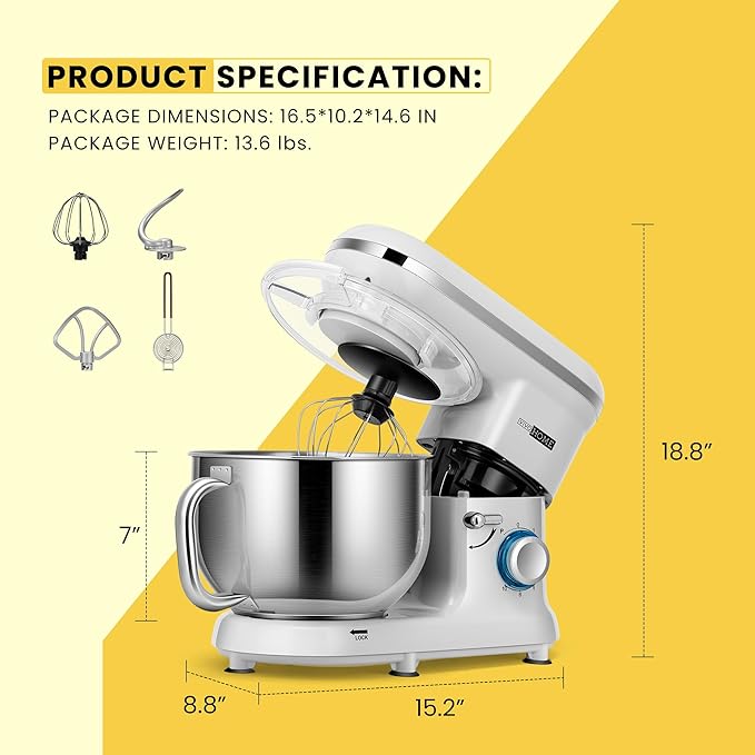 VIVOHOME Stand Mixer, 6-Quart Tilt-Head Kitchen Mixer with Bowl, Silver
