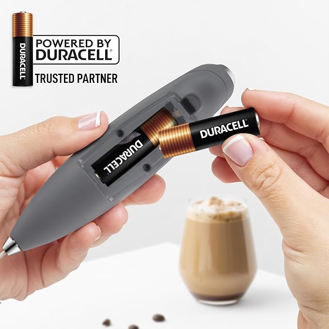 Zulay Kitchen Powerful Milk Frother Wand With Duracell Batteries - Ultra Fast Handheld Drink Mixer - Electric Whisk Foam Maker for Coffee, Lattes, Cappuccino & Matcha - Triple Whisk - Onyx Slate