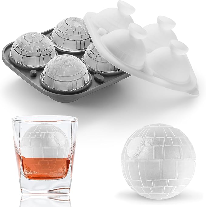 Nax Caki 3D Death Star Ice Cube Molds, Large Silicone Fun Shapes Bourbon Gifts for Men Fandom, Whiskey Ice Cube Mold for Cocktails,Brandy, Whiskey Gifts for Men Nerds & Geeks
