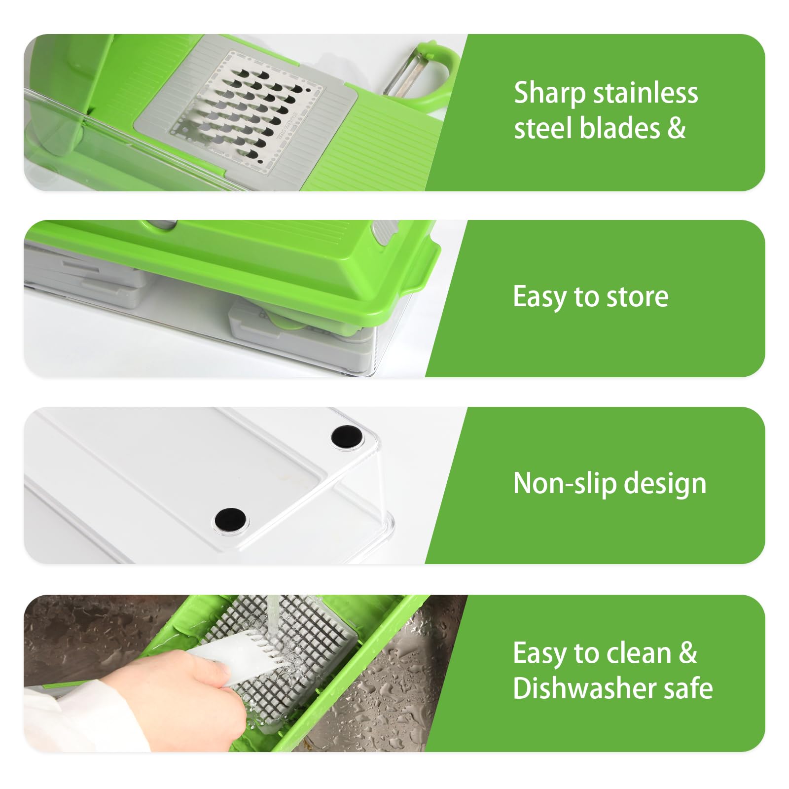 Veggie Chopper with Container, 7 in 1 Manual Food Chopper Cutter, Green