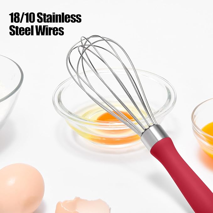 Doosu 18/8 Stainless Steel Balloon Whisk for Cooking (6 Wires, Red)