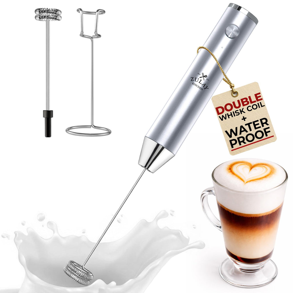 Zulay Kitchen Powerful Milk Frother Wand With Duracell Batteries - Ultra Fast Handheld Drink Mixer - Electric Whisk Foam Maker for Coffee, Lattes, Cappuccino & Matcha - Z1 Motor - Aqua
