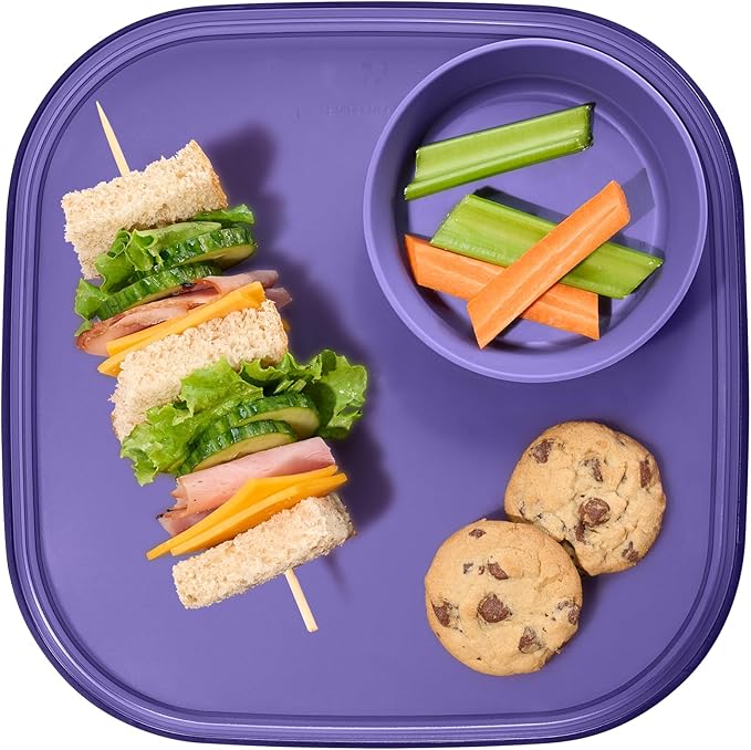 Madesmart Dipware Reusable Dining Plate, Serving Tray for Appetizers and Snacks, Sandwiches, Hummus, Sauces, Stackable & Removable Dip Bowl, Plum