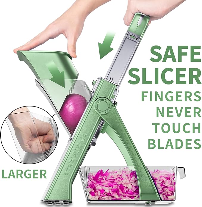 ONCE FOR ALL Safe Mandoline Slicer Plus, Bigger Size, Veggie Slicer, Green