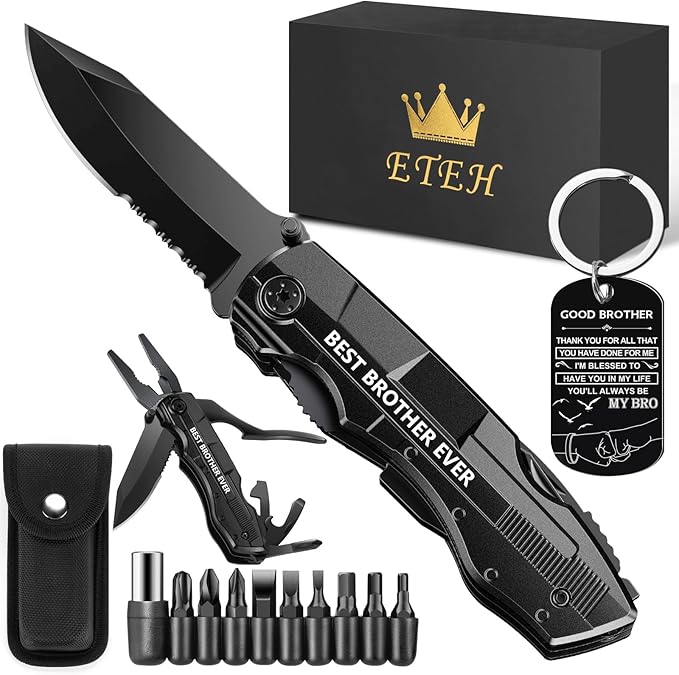 ETEH Gifts for Brother from Sister Friends,Birthday Christmas Brother Gifts,Multitool Knife ""BEST BROTHER EVER"",Multi tool for Climbing,Camping,Cycling,Hiking