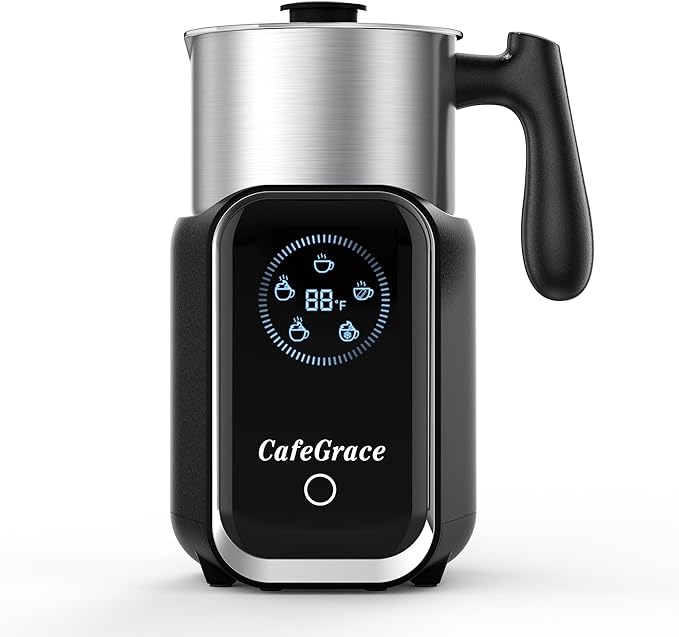 CafeGrace 5-in-1 Milk Frother and Steamer, 21 oz Split Milk Frother, Removable Automatic Electric Milk Frother Dishwasher Safe, for Latte, Cappuccino, Hot and Cold Milk Froth, Chocolate Milk
