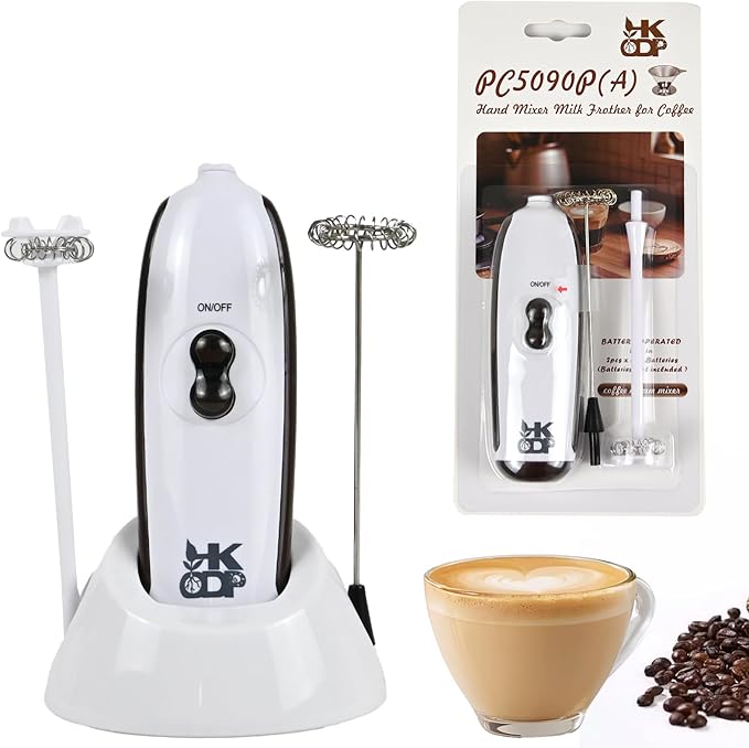HKODP Powerful Milk Frother Wand - Battery Operated Handheld Drink Mixer - Electric Whisk Foam Maker for Coffee, Lattes, Cappuccino, Matcha, Hot Chocolate & Creamer
