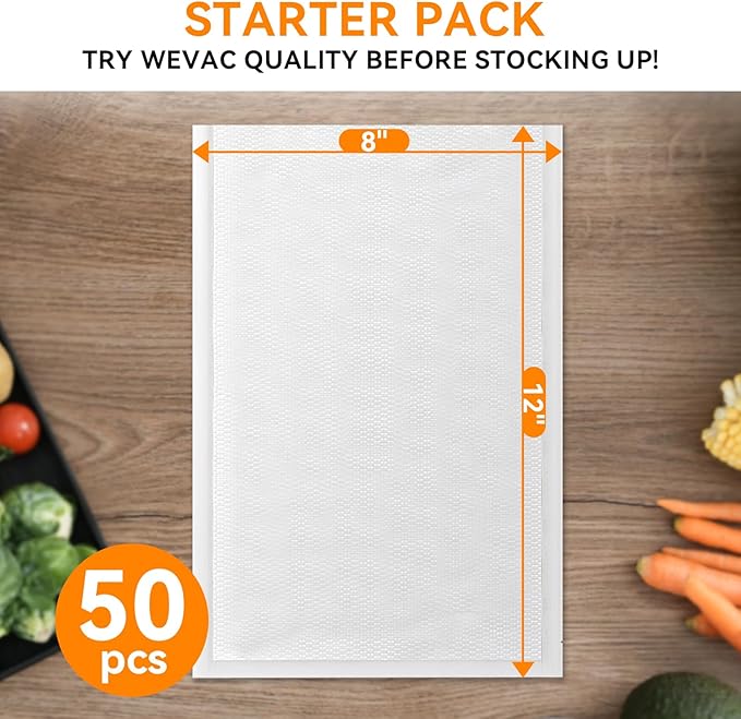 Wevac Quart Vacuum Sealer Bags for Food,8″x 12″50 Count, BPA Free Vac Bag