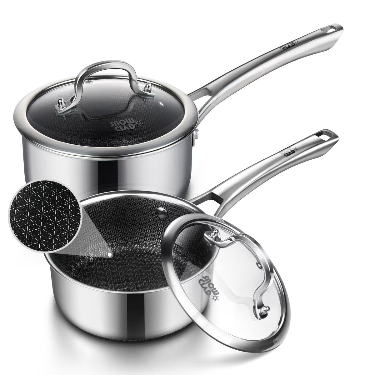 Sauce pan with lid,1.5 Quart & 2.5 Quart & 3.5 Quart Hybrid Nonstick Sauce pans set, Stainless Steel Butter Warmer cookware,non stick Pots PFOA Free, Ceramic and Gas Cooktops