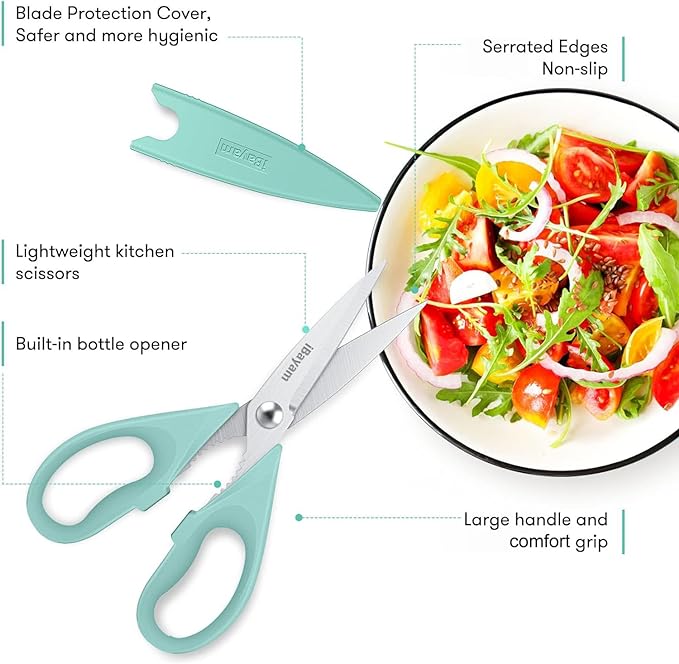 iBayam Kitchen Scissors, Set Of 2, Aqua Sky, Black Kitchen Utensils Set