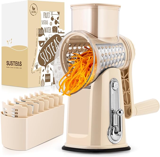 SUSTEAS Rotary Cheese Grater 5 Blades,Kitchen Mandoline Vegetable Slicer