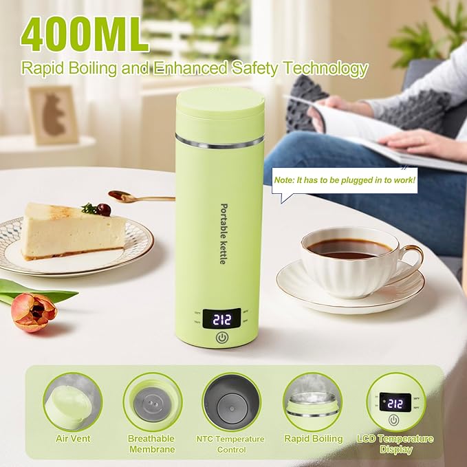 Touxila Portable Electric Kettle for Travel 120V, 13.5oz, 4 Temp Settings