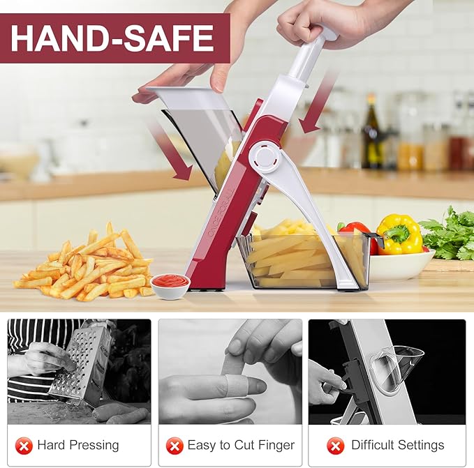 5 in 1 Adjustable Safe Mandoline Slicer for Kitchen with Paring Knife