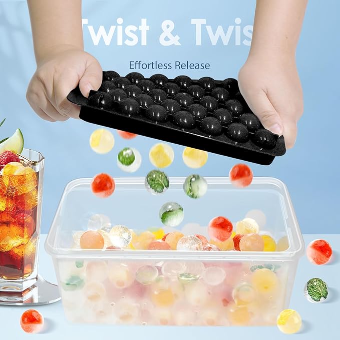 WIBIMEN Ice Cube Tray with Lid and Bin, 1" Round Ice Trays for Freezer