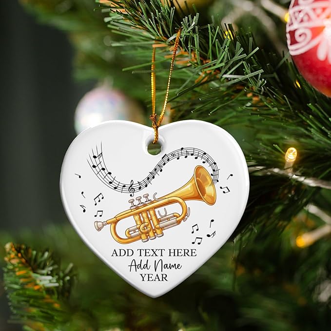 Customized Cornet Player Ceramic Ornament Christmas 2026, Personalized Text/Name/Year Cornet Xmas Tree Ornaments, Music Instrument Themed Xmas Ornament Gift for Him Her, Music Lover Keepsake