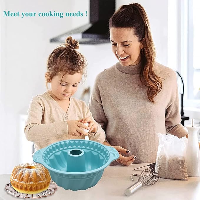 Kenond 2 Pack 9.5 Inch Silicone Fluted Cake Pan, With Sturdy Handle