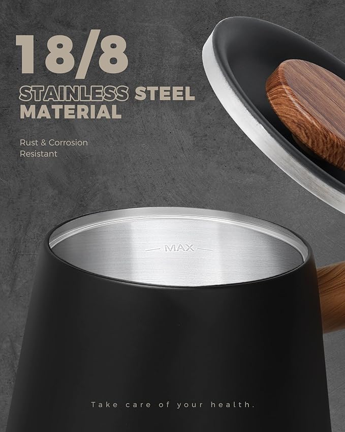 POLIVIAR Electric Gooseneck Kettle, Wood Pattern Handle, Black