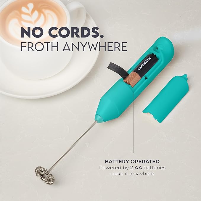 Zulay Kitchen Powerful Milk Frother Wand - Handheld Stainless Steel - Battery Operated Drink Mixer for Coffee, Lattes, Cappuccino, Matcha - Froth Mate Frother Gift - Cool Tide