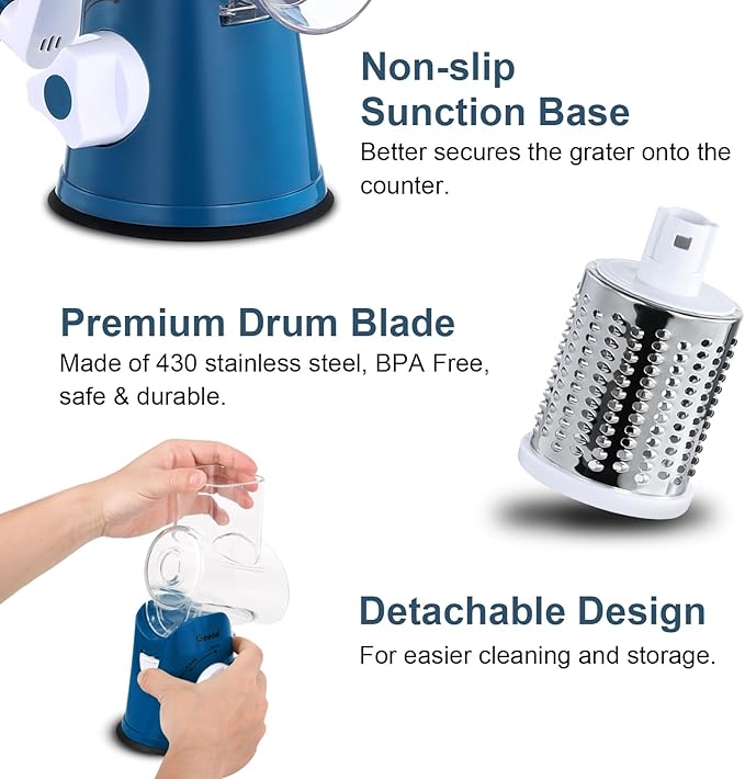 Geedel Rotary Cheese Grater Hand Crank, Cheese Shredder Vegetable Slicer