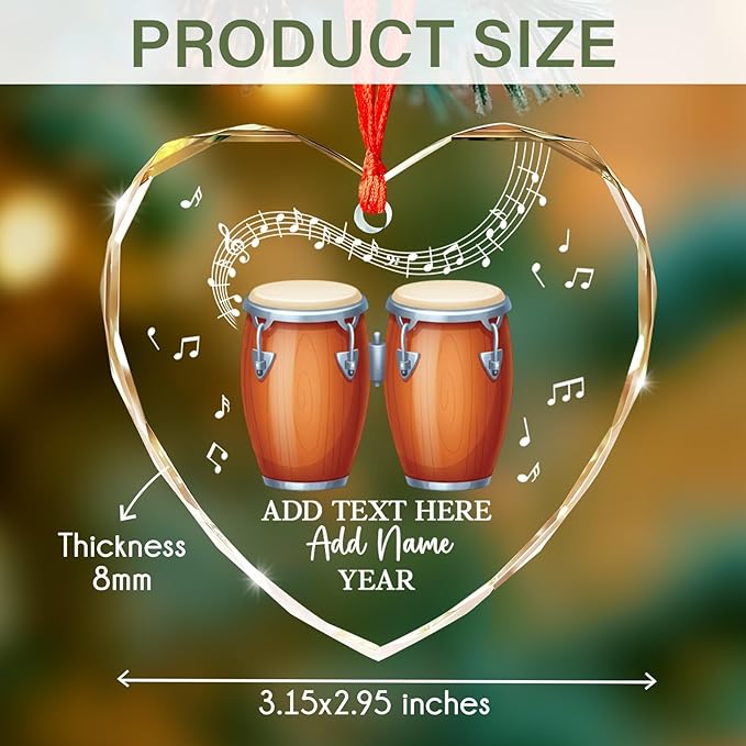 Custom Bongo Drums Glass Ornament Gift for Music Band, Bongo Drums Player Christmas Ornament 2026, Personalized Drummer Xmas Tree Ornaments with Text Name Year, Instrument Xmas Keepsake
