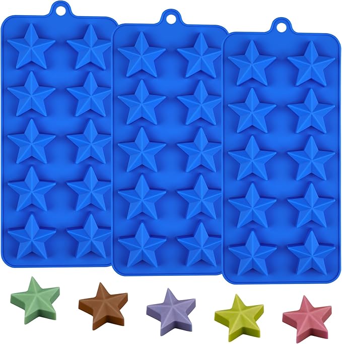 EDUEE Silicone Star Candy Molds - 3pcs for Baking, Ice Cube, Resin, Soap, Jelly (Star Size 1.93in)