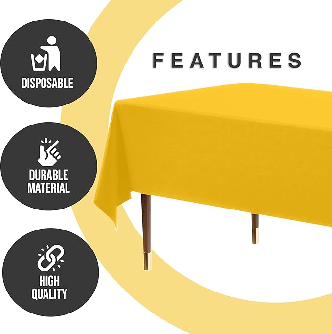 Exquisite 66% Thicker Premium Plastic Table Cloth Rectangle Table Cover 0.5 Mil 6 Pack Yellow Table Cloth 54 Inch x 108 Inch Disposable Tablecloth Won't Tear Easily Like Cheap Thin Brands