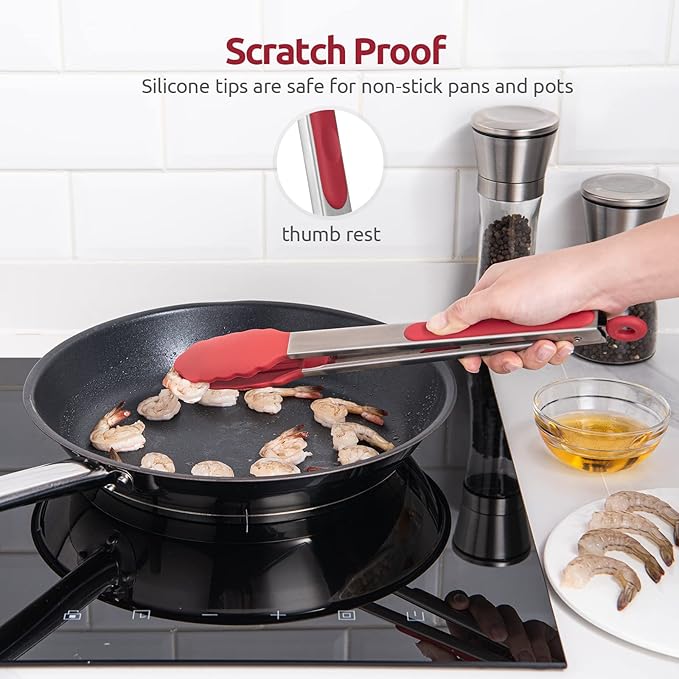 U-Taste Kitchen Tong for Cooking, 480ºF Heat-Resistant Silicone, 12in/Red