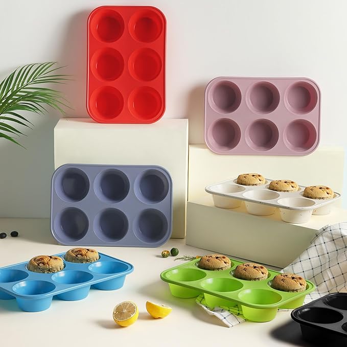 2 Pack 6 Cups Silicone Mini Muffin Pan with Metal Reinforced Frame Silicone Molds Cupcake Cake Baking Pans Cookie Baking Chocoflan Cupcake Mold Cake Molds Kitchen Baking Mom Gift Home Essentials