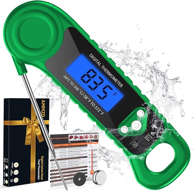 AMMZO Digital Meat Thermometer for Grilling, Candy Thermometer Instant Read Food Thermometer Waterproof with Backlight for Cooking, Deep Fry, BBQ, Grill, Smoker and Roast (Green)