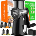 MealHelper 5 Blade Rotary Cheese Grater and Vegetable Chopper with Storage Box and Hand Crank, Compact Shredder for Cheeses, Veggies, Nuts - Easy to Use, Non-slip Suction Base,Black