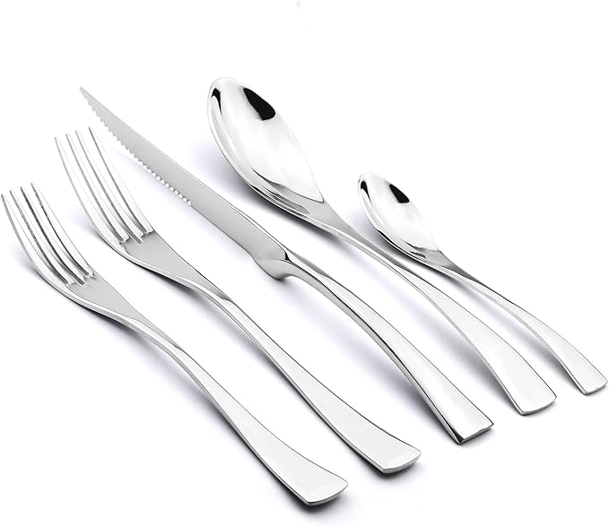 JANKNG 20-Piece 18/10 Stainless Steel Serrated Steak Knife Flatware Set, Service for 4