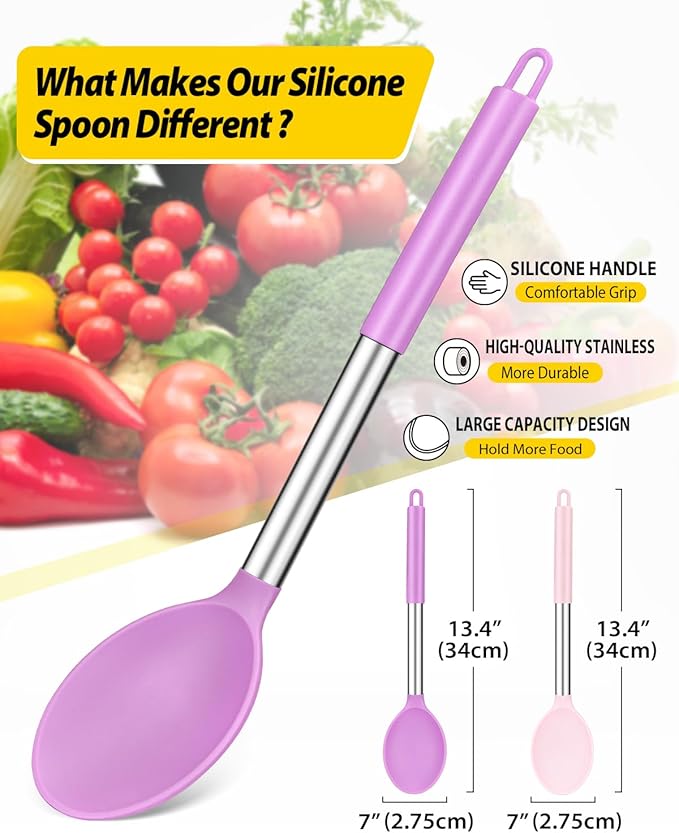 BUNDLEPRO Silicone Cooking Spoons for Non Stick Cookware, 2 Pack