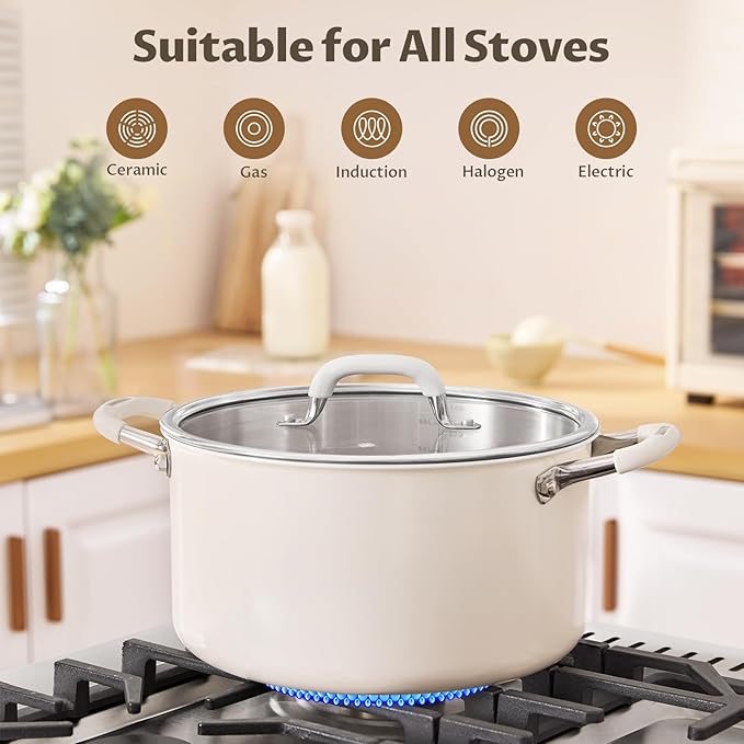 BEZIA 8QT Fully Clad 3-Ply Stainless Steel Stock Pot with Lid, Cooking Pot