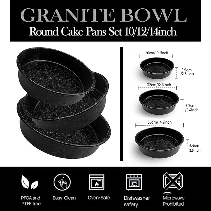 3-Pack Enamel Roasting Pan Set Round Deep Baking Pans10"/12"/14",Cake Pans Oven Trays High Performance Non-Toxic Pizza Pan Cookie Baking Sheets Oven Trays For Cooking Merry Christmas Gift for Mom